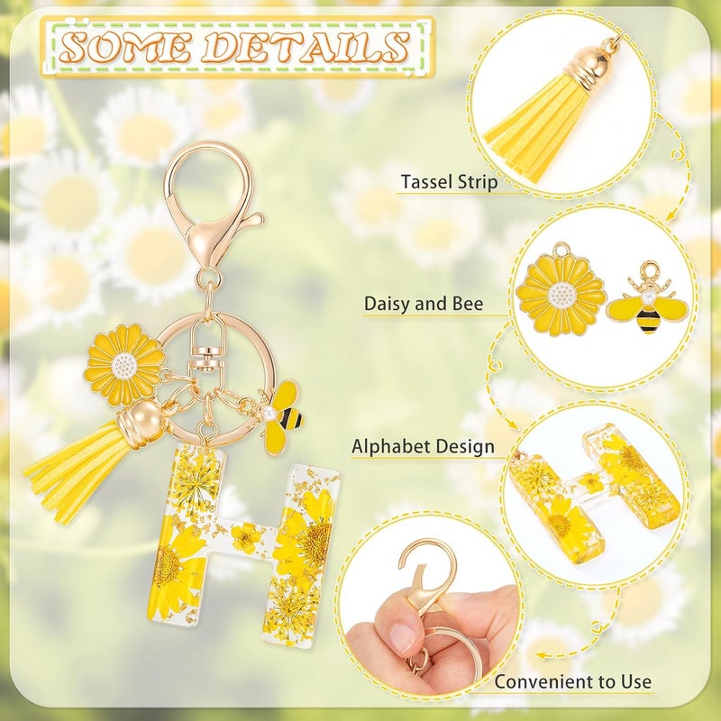 MWOOT Initial Letter Keychain Resin Alphabet Keyrings,Yellow Petals Gold Foil Key Ring Key Chain Charm, Yellow-h, 1 - Image 5