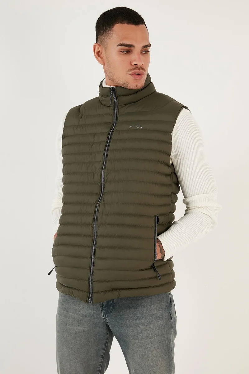 Buratti Slim Fit Water and Wind Resistant Stand Collar Comfortable Inflatable Vest Men's Vest 649020