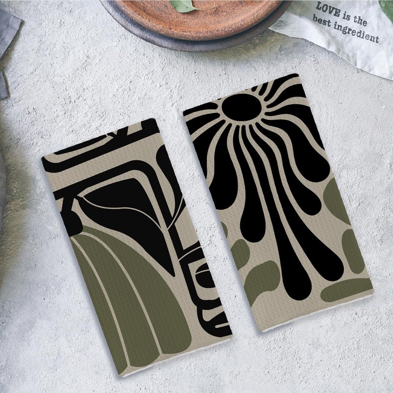 Qpenm Sage Green Groovy 70s Retro Kitchen Towels Set of 2 - Boho Floral Dish Towels for Kitchen, Boho Hand Towels for Bathroom, Boho Sage Green Bathroom Kitchen Decor, 16x24 Inches - Image 4
