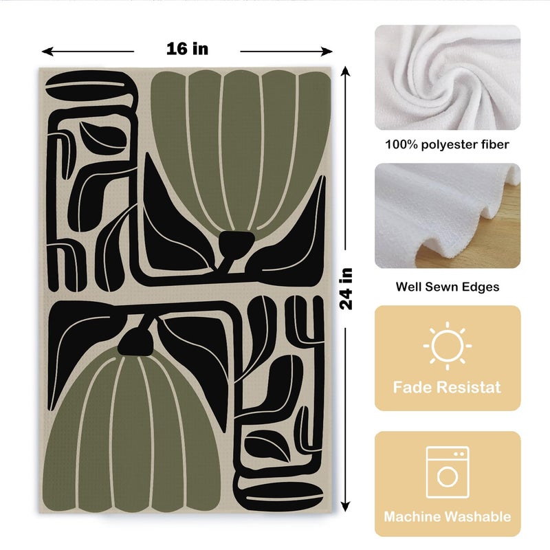 Qpenm Sage Green Groovy 70s Retro Kitchen Towels Set of 2 - Boho Floral Dish Towels for Kitchen, Boho Hand Towels for Bathroom, Boho Sage Green Bathroom Kitchen Decor, 16x24 Inches - Image 5
