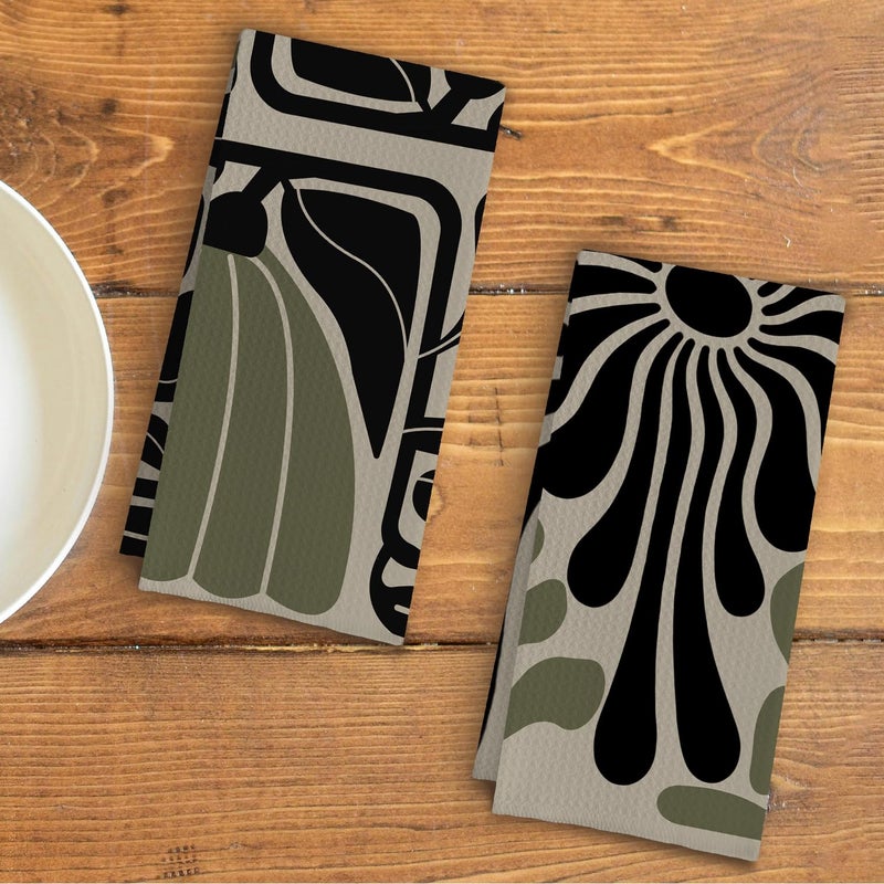 Qpenm Sage Green Groovy 70s Retro Kitchen Towels Set of 2 - Boho Floral Dish Towels for Kitchen, Boho Hand Towels for Bathroom, Boho Sage Green Bathroom Kitchen Decor, 16x24 Inches - Image 3