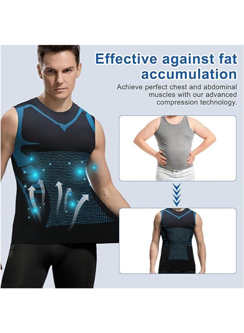 Apustim Men's Body Shaping Compression Shirt，Shaping Vest for Weight Loss，Abdominal Training，Sweat Workout，Body Shaping （Black） - Image 3