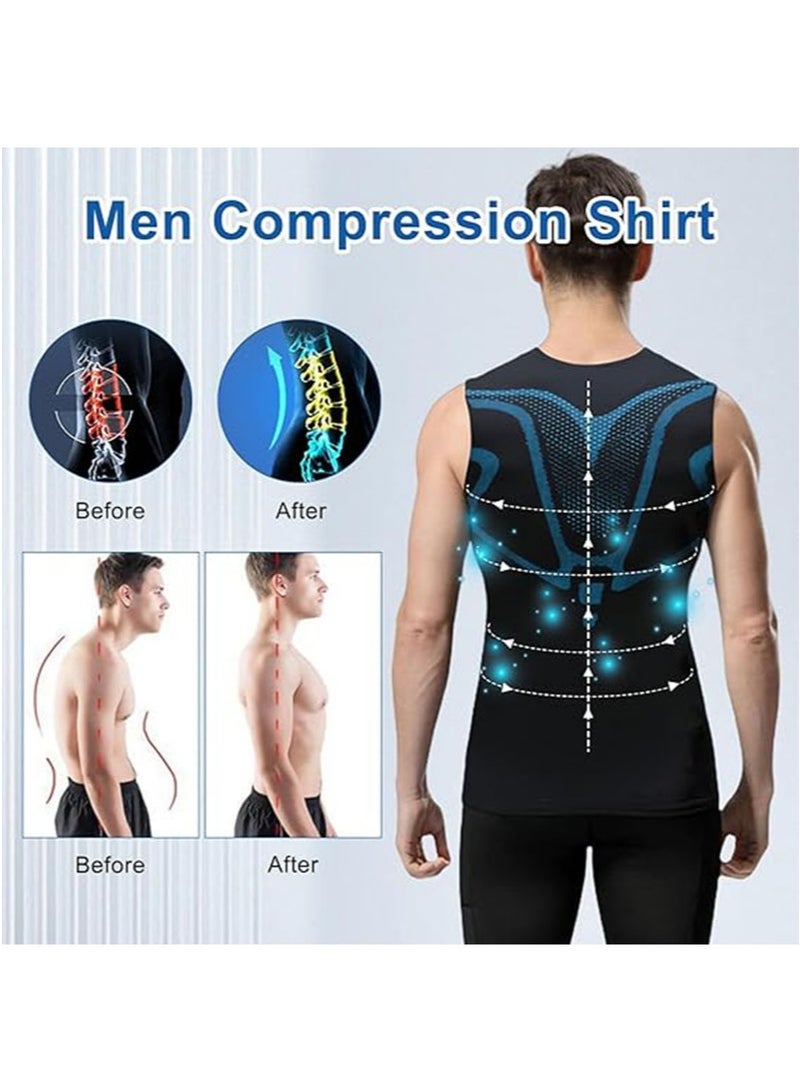 Apustim Men's Body Shaping Compression Shirt，Shaping Vest for Weight Loss，Abdominal Training，Sweat Workout，Body Shaping （Black） - Image 2