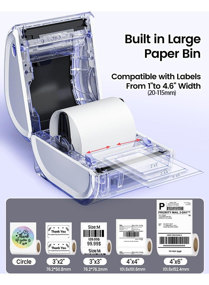 phomemo D520-BT Bluetooth Thermal Label Printer, 4x6" Wireless Shipping Label Printer Build-In Holder, Thermal Label Maker for Return Shipping Package, Compatible with PC/ IOS/ Android (Purple+White) - Image 3