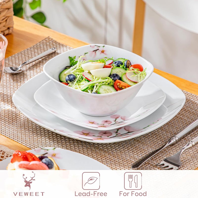 VEWEET Porcelain Dinnerware Set with Pink Floral 12 PCS Including Dinner Plates Dessert Plates and Cereal Bowls Series Annie - Image 4