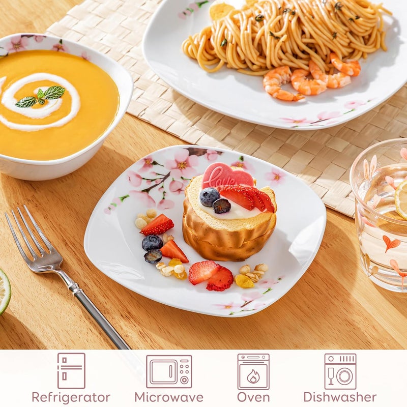 VEWEET Porcelain Dinnerware Set with Pink Floral 12 PCS Including Dinner Plates Dessert Plates and Cereal Bowls Series Annie - Image 5