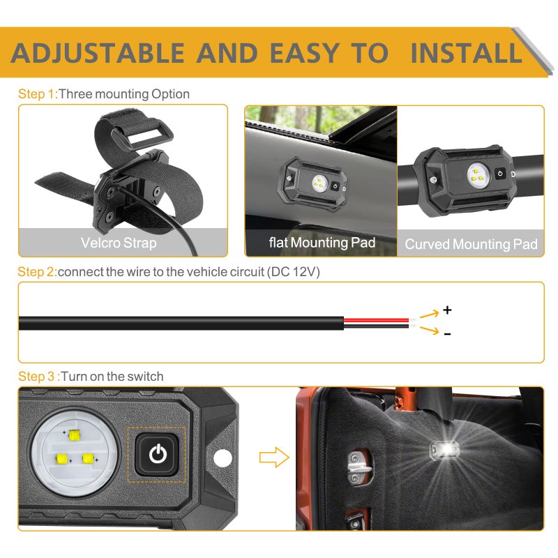 Rfroad Lighting UTV LED Dome Light 12V with Switch, Rfroad Lighting Universal Roll Bar Mount LED White Lights Interior Dome Light for UTV ATV Polaris RZR Can Am Car Golf Cart - Image 5