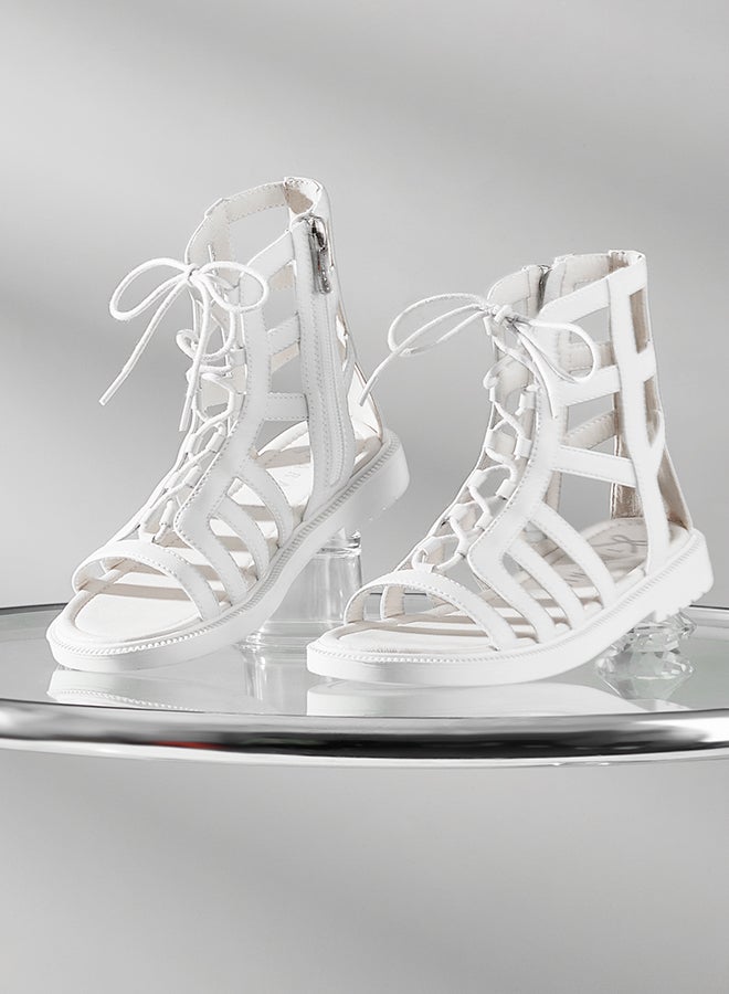 تارانيس أحذية أطفال من تارانيس، صنادل غلادياتور أنيقة للبنات - أبيض، برباط وسحاب - Image 1