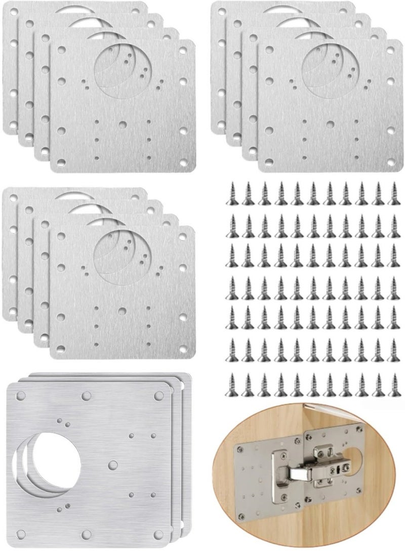 excitat 15PCS Cabinet Hinge Repair Plate, Stainless Steel Hinge Repair Brackets Kit with Fixing Screws, 3.54 x 3.54 Inch Stainless Steel Cabinet Door Repair Kit, Cabinet Hinge Repair Plate for Kitchen Cabinets, Wardrobes, Dressers, Wooden Furniture, and Shelves - Image 2