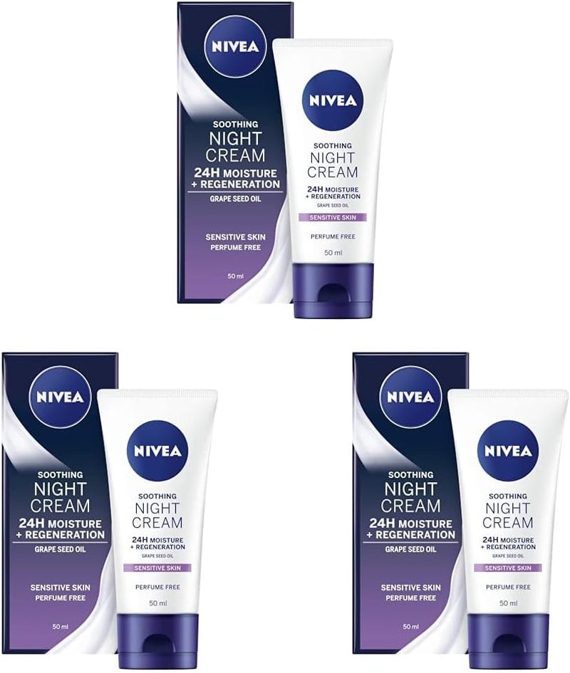 NIVEA Sensitive Night Cream 50 ml Face Cream for Sensitive Skin with Liquorice Extract and Grape Seed Oil Regenerating Skin Care Pack of 3