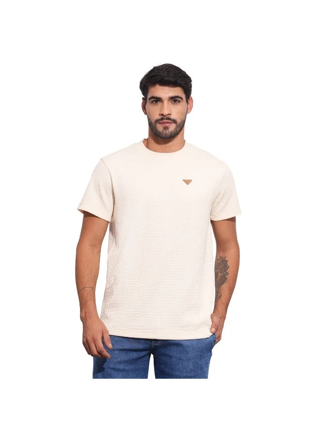 بيينغ هيومان Mens Peach Round Neck Short Sleeve T-Shirt