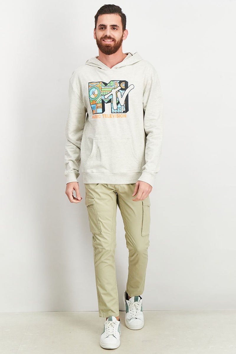MTV Men Hooded Printed Heather Long Sleeve Sweatshirts, Light Grey - Image 2