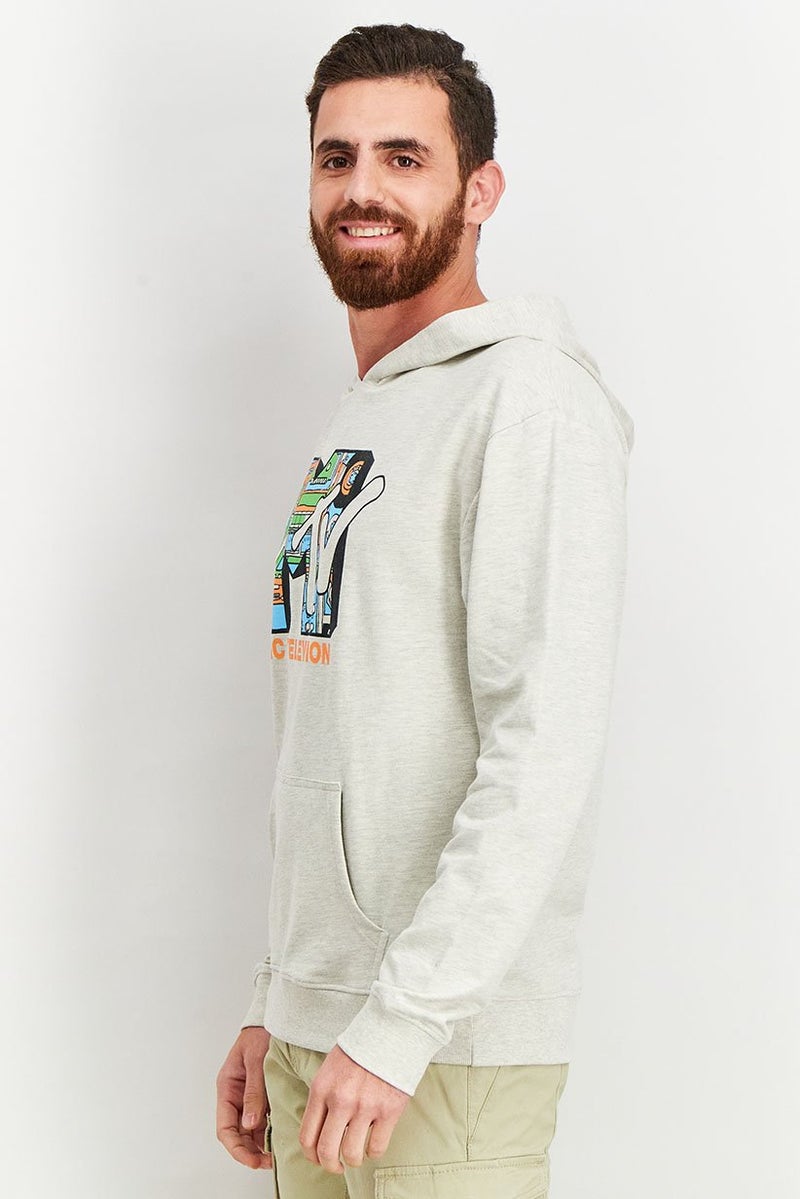 MTV Men Hooded Printed Heather Long Sleeve Sweatshirts, Light Grey - Image 4