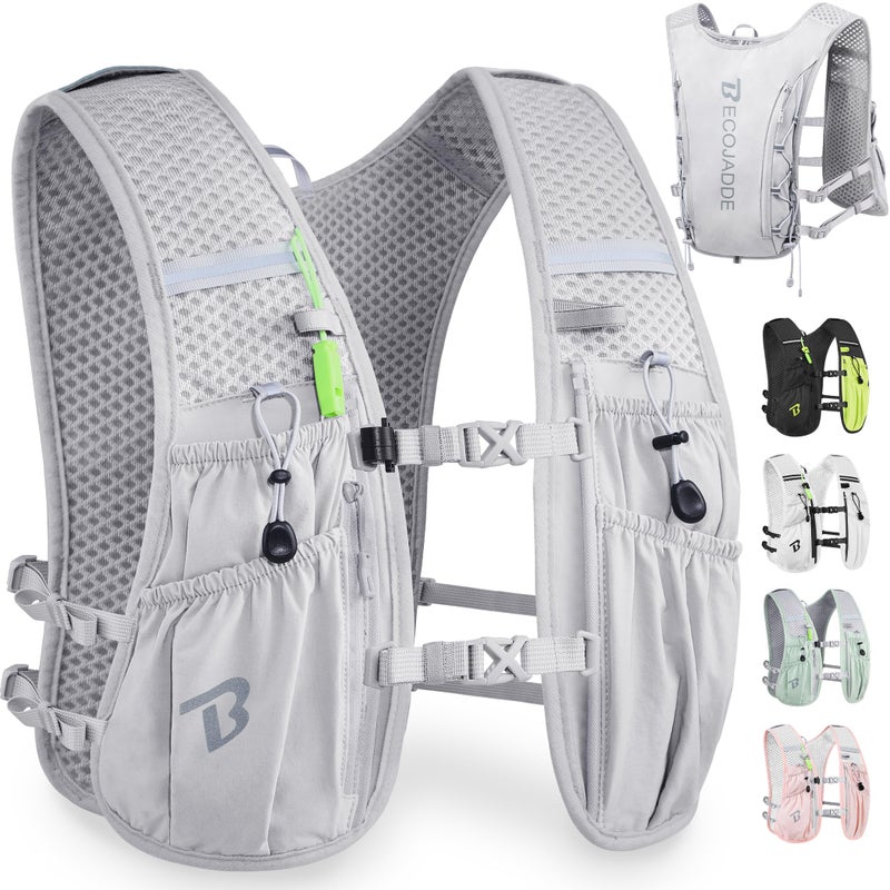 BECOJADDE Running Vest Hydration Backpack for Men Women 5L Lightweight Running Backpack Hydration Pack for Marathon Trail Cycling Hiking Jogging Gray - Image 2