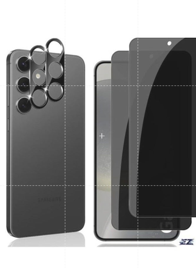 ELTRAZONE Privacy Screen Protector for Samsung Galaxy S24 5G – 2-Pack Tempered Glass, Anti-Spy, 9H Hardness, Anti-Scratch, Bubble-Free, Includes 2 Camera Lens Protectors for Maximum Privacy and Protection