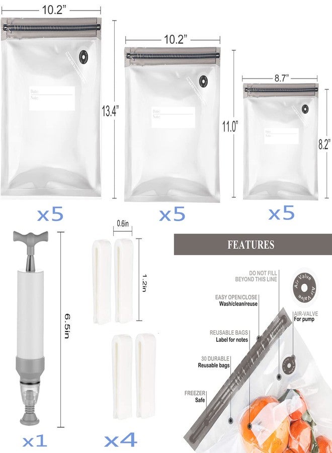 Repinsta Sous Vide Bags 20pack Reusable Vacuum Food Storage Bags with 3 Sizes Vacuum Food Bags,1 Hand Pump,4 Sealing Clips for Food Storage and Sous Vide Cooking (Gray Kit) - Image 5