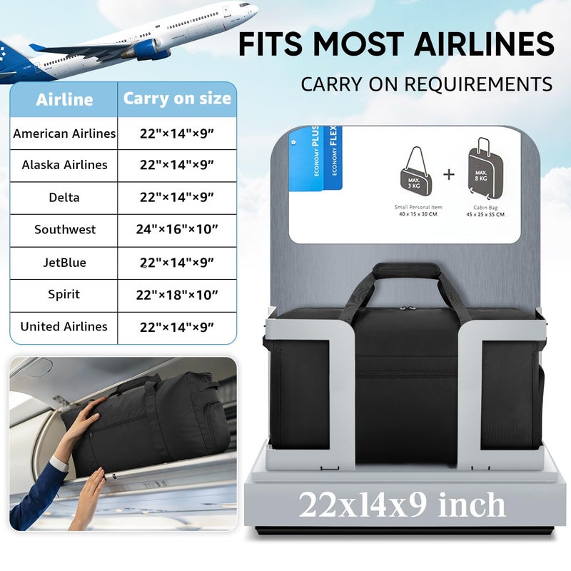ETRONIK Carry On Luggage 22x14x9 Airline Approved, 45L Large Travel Duffel Bags With Shoe Compartment, Waterproof Carry on Bag for Airplane, Duffle Bag for Travel Weekender Overnight Gym, Black - Image 2