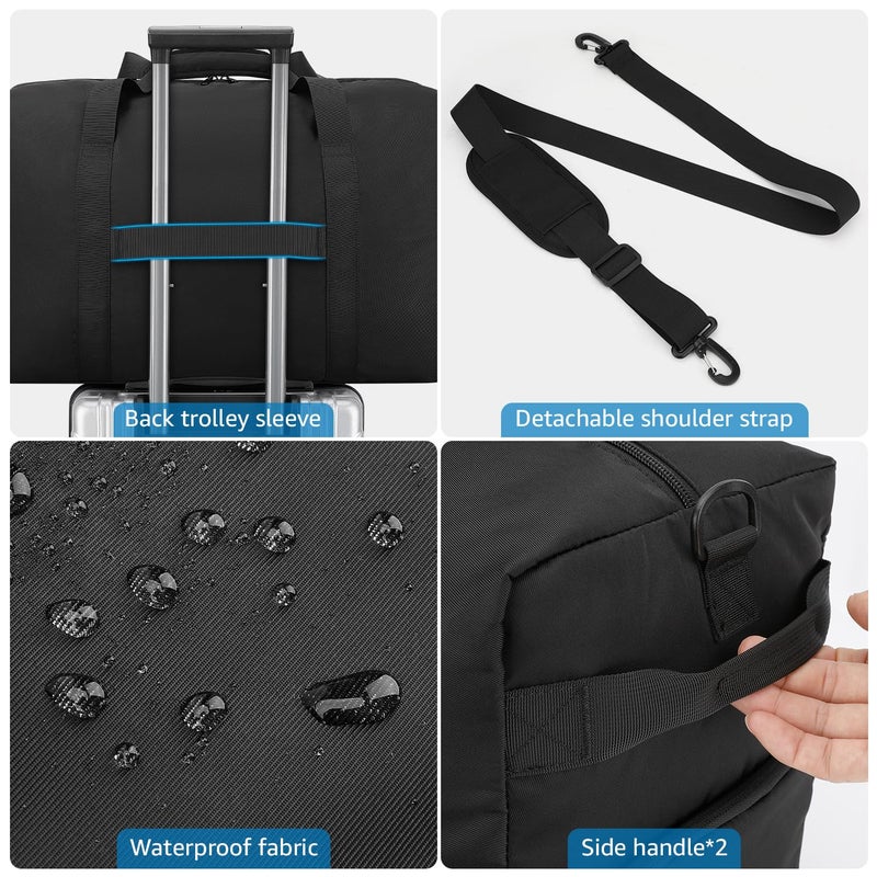 ETRONIK Carry On Luggage 22x14x9 Airline Approved, 45L Large Travel Duffel Bags With Shoe Compartment, Waterproof Carry on Bag for Airplane, Duffle Bag for Travel Weekender Overnight Gym, Black - Image 5