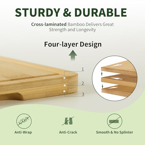 BAMBANG Bamboo Cutting Board Set, 3-Piece Wooden Chopping Boards for Kitchen, Non-Toxic Butcher Block with Juice Groove, Large Medium Small Cutting Boards for Meat, Vegetables & Cheese - Image 2
