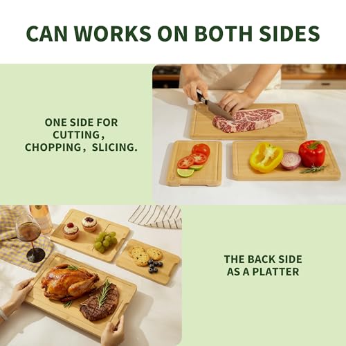 BAMBANG Bamboo Cutting Board Set, 3-Piece Wooden Chopping Boards for Kitchen, Non-Toxic Butcher Block with Juice Groove, Large Medium Small Cutting Boards for Meat, Vegetables & Cheese - Image 3