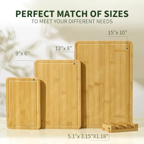 BAMBANG Bamboo Cutting Board Set, 3-Piece Wooden Chopping Boards for Kitchen, Non-Toxic Butcher Block with Juice Groove, Large Medium Small Cutting Boards for Meat, Vegetables & Cheese - Image 5