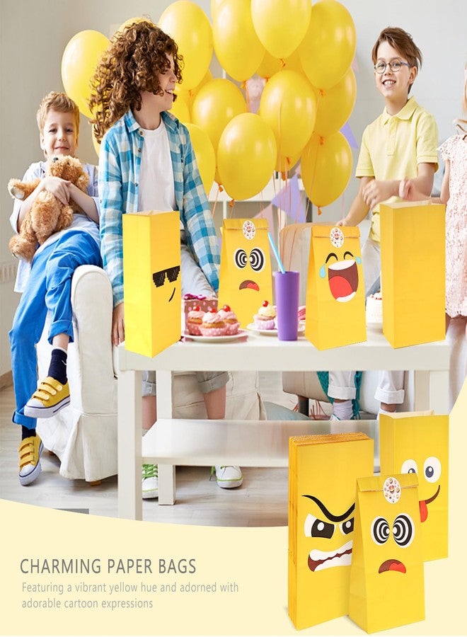 VGOODALL 36 Pack Funny Face Party Favor Bags with Stickers - 8.7"x4.7"x3.1" Yellow Cartoon Expression Goodie Bags, for Kids Birthday, School Rewards, Carnival & Gift Packaging - Image 3