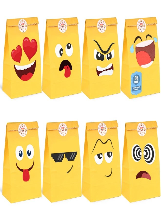VGOODALL 36 Pack Funny Face Party Favor Bags with Stickers - 8.7"x4.7"x3.1" Yellow Cartoon Expression Goodie Bags, for Kids Birthday, School Rewards, Carnival & Gift Packaging - Image 1