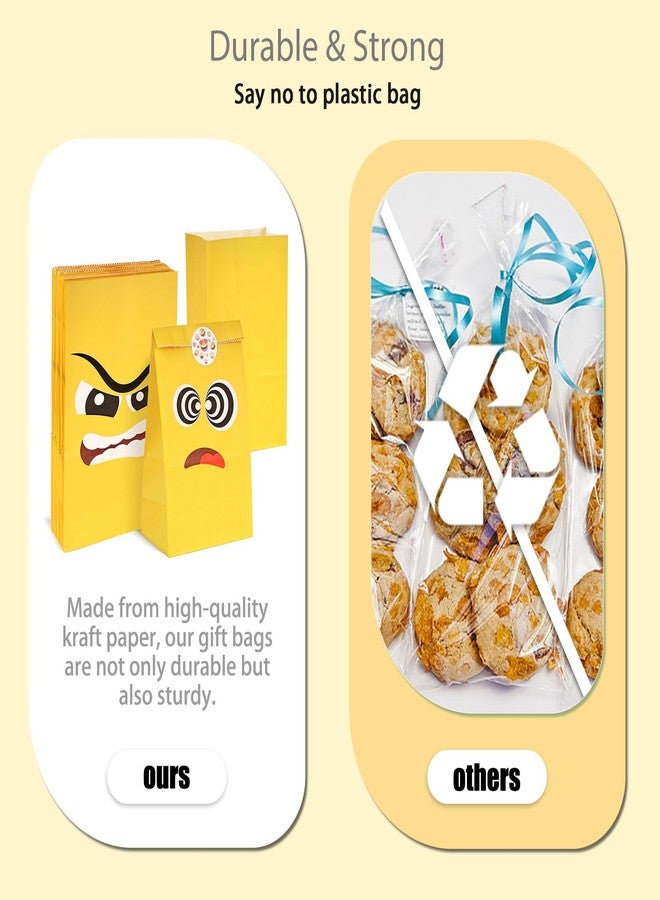 VGOODALL 36 Pack Funny Face Party Favor Bags with Stickers - 8.7"x4.7"x3.1" Yellow Cartoon Expression Goodie Bags, for Kids Birthday, School Rewards, Carnival & Gift Packaging - Image 4