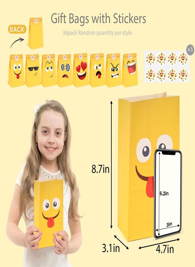 VGOODALL 36 Pack Funny Face Party Favor Bags with Stickers - 8.7"x4.7"x3.1" Yellow Cartoon Expression Goodie Bags, for Kids Birthday, School Rewards, Carnival & Gift Packaging - Image 2