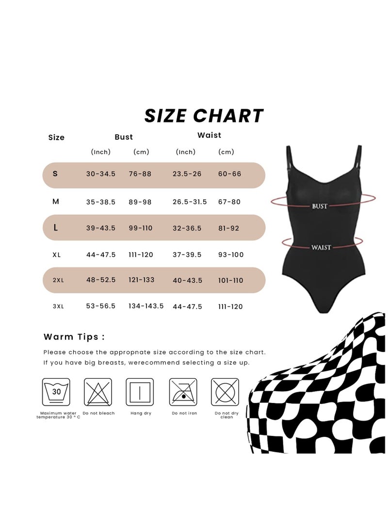 2 Pack Bodysuit for Women Seamless Tummy Control Shapewear Sculpting Thong Sleeveless Women Body Shaper with Lift 3 Hooks Elastic Fabric Adjustable Shoulder Strap Fitted Design