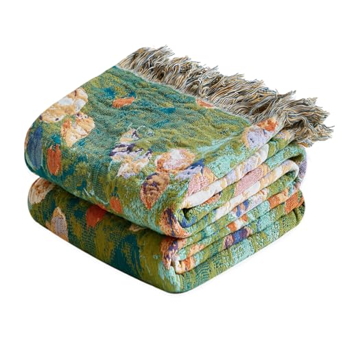 LUTBM Boho Throw Blanket for Bed Cotton Summer Blankets Twin Size for Bedroom Living Room All Season Lightweight Floral Embroidery Reversible Quilt for Couch Sofa Chair 60x80 Home Decor - Image 1