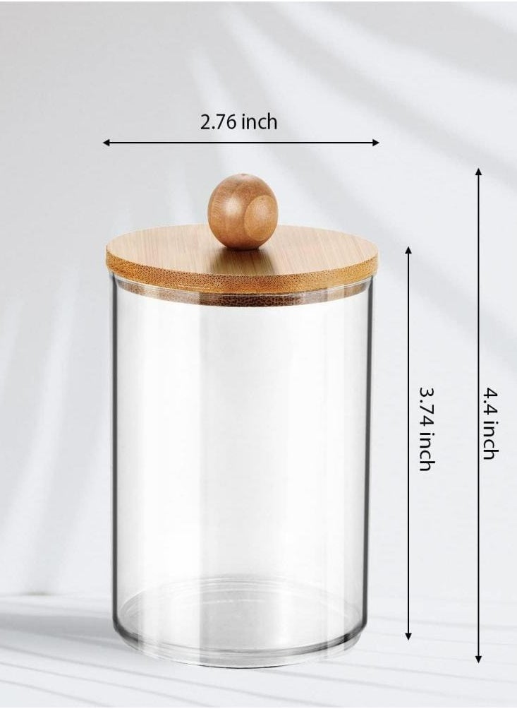 Oasisgalore - 3 Pack Wood Lids Cotton Swab Boxes with Round Cover and 1 Bamboo Tray Transparent Bathroom Dispenser Storage - Image 1