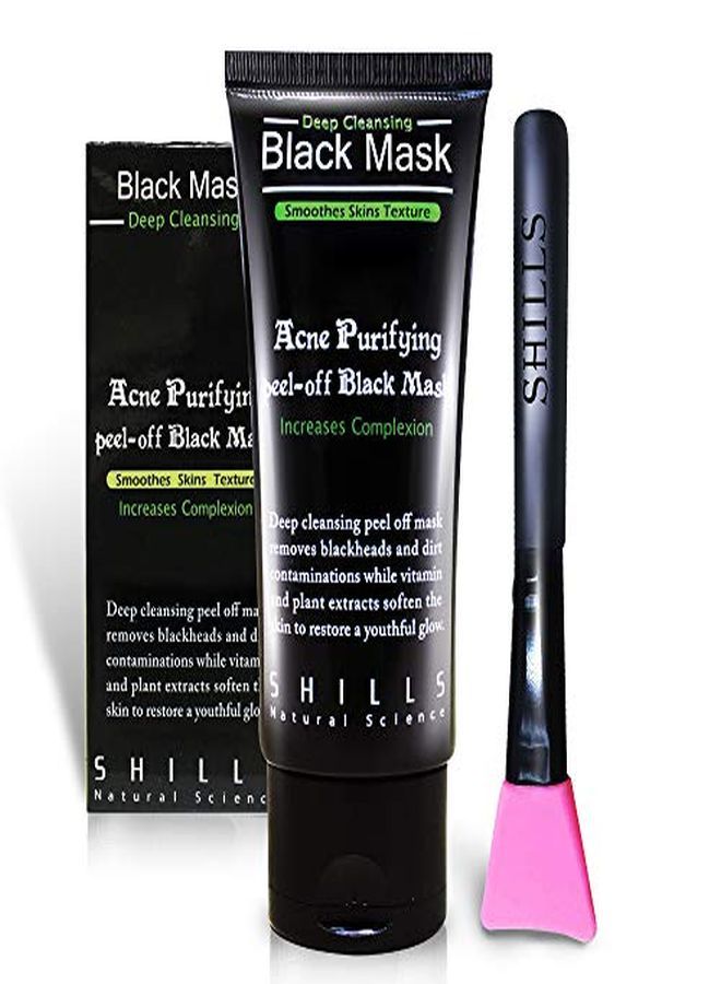 Shills Charcoal Black Mask, Peel Off Mask, Charcoal Mask, Black Peel Off Mask, Deep Cleansing, Purifying, Activated Charcoal Black Mask With Brush  - Image 1
