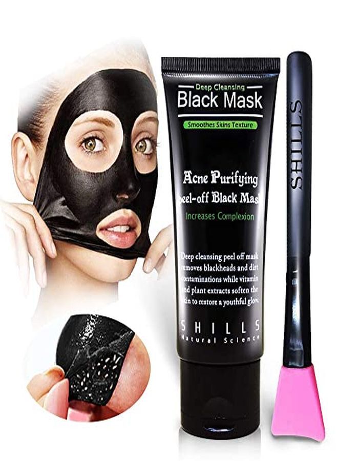 Shills Charcoal Black Mask, Peel Off Mask, Charcoal Mask, Black Peel Off Mask, Deep Cleansing, Purifying, Activated Charcoal Black Mask With Brush  - Image 3