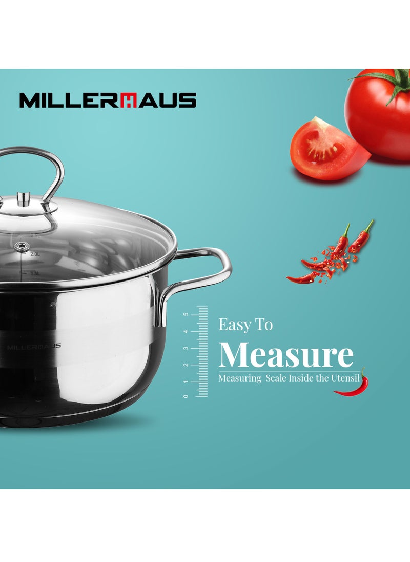 MILLERHAUS Millerhaus Casserole Ø28X14Cm S/S Induction With Lid Casserole With Lid - Stainless Steel - Ø28X14Cm 6.8L - Induction - Shiny And Matt - Straight Shape - Measuring Scale - Welded Wire Handle And Knob , Exceptional Durability and Strength Stainless steel body with Glass Lid  - Image 5