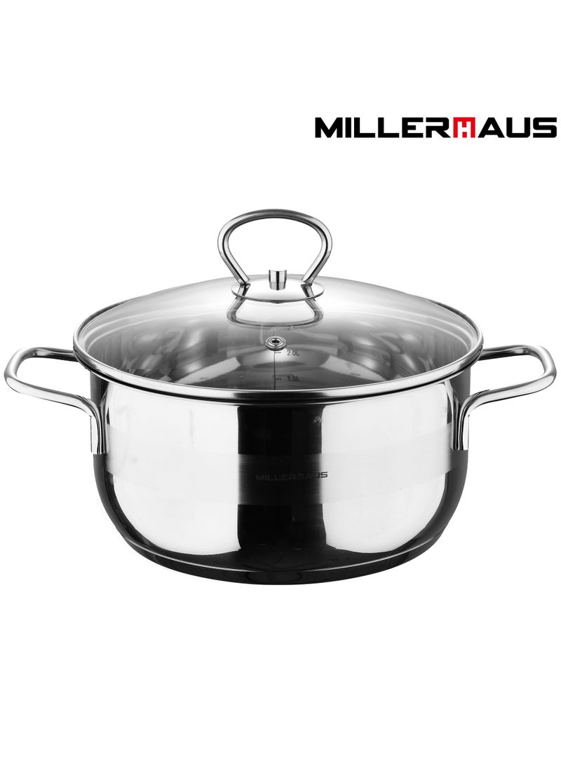 MILLERHAUS Millerhaus Casserole Ø28X14Cm S/S Induction With Lid Casserole With Lid - Stainless Steel - Ø28X14Cm 6.8L - Induction - Shiny And Matt - Straight Shape - Measuring Scale - Welded Wire Handle And Knob , Exceptional Durability and Strength Stainless steel body with Glass Lid  - Image 1