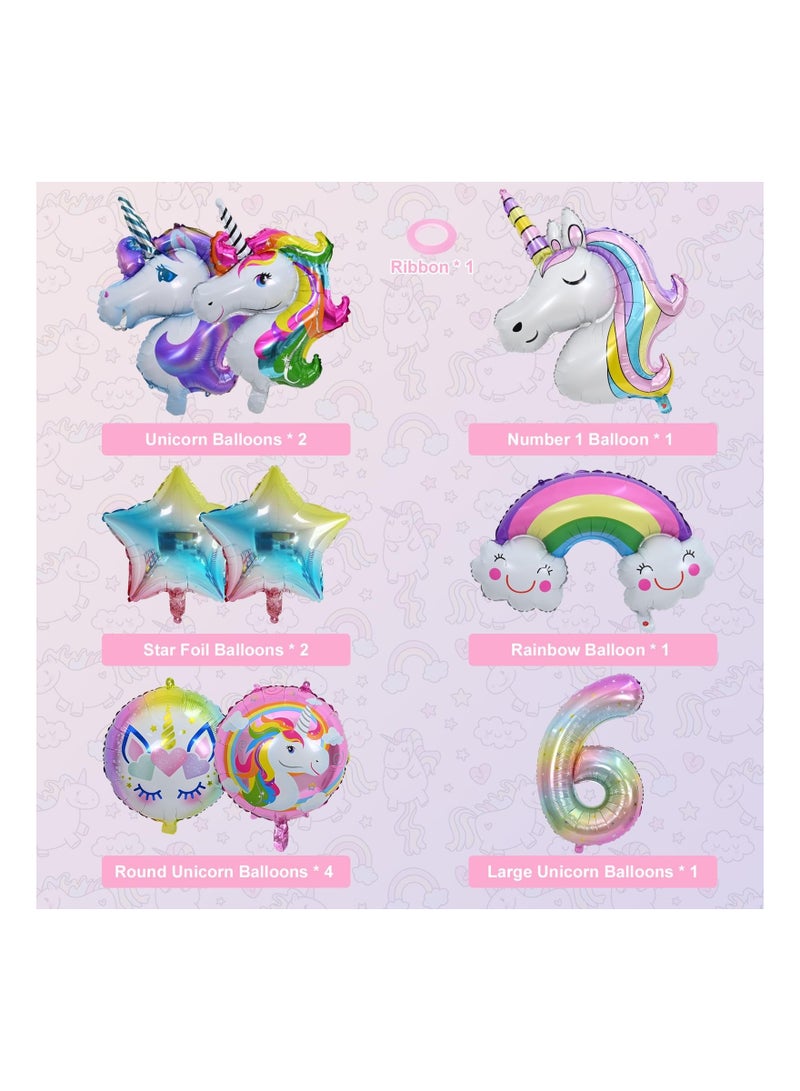 Unicorn Balloons 6th Birthday Decorations for Girls Party Decoration Number with Foil Girl Theme Supplies 10 Pcs - Image 5