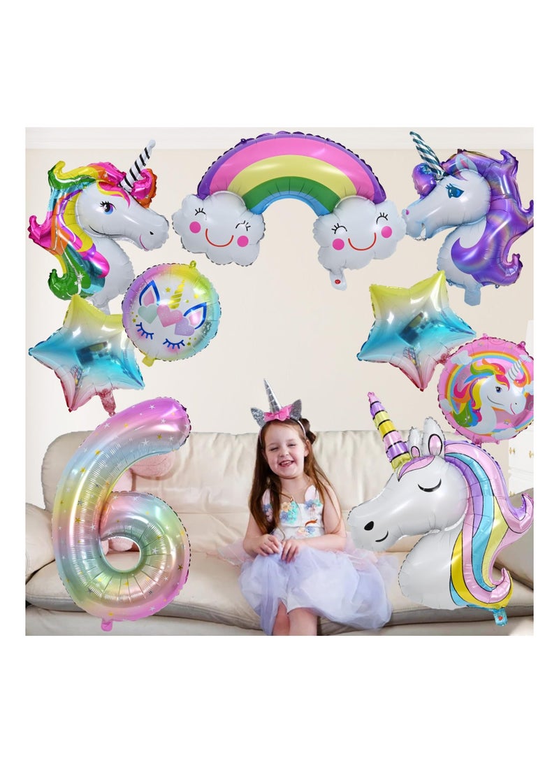 Unicorn Balloons 6th Birthday Decorations for Girls Party Decoration Number with Foil Girl Theme Supplies 10 Pcs - Image 2
