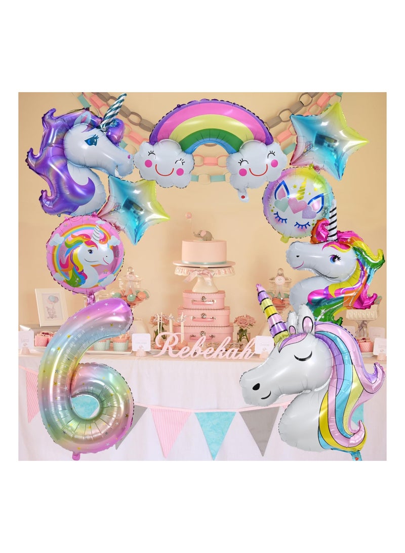 Unicorn Balloons 6th Birthday Decorations for Girls Party Decoration Number with Foil Girl Theme Supplies 10 Pcs - Image 3