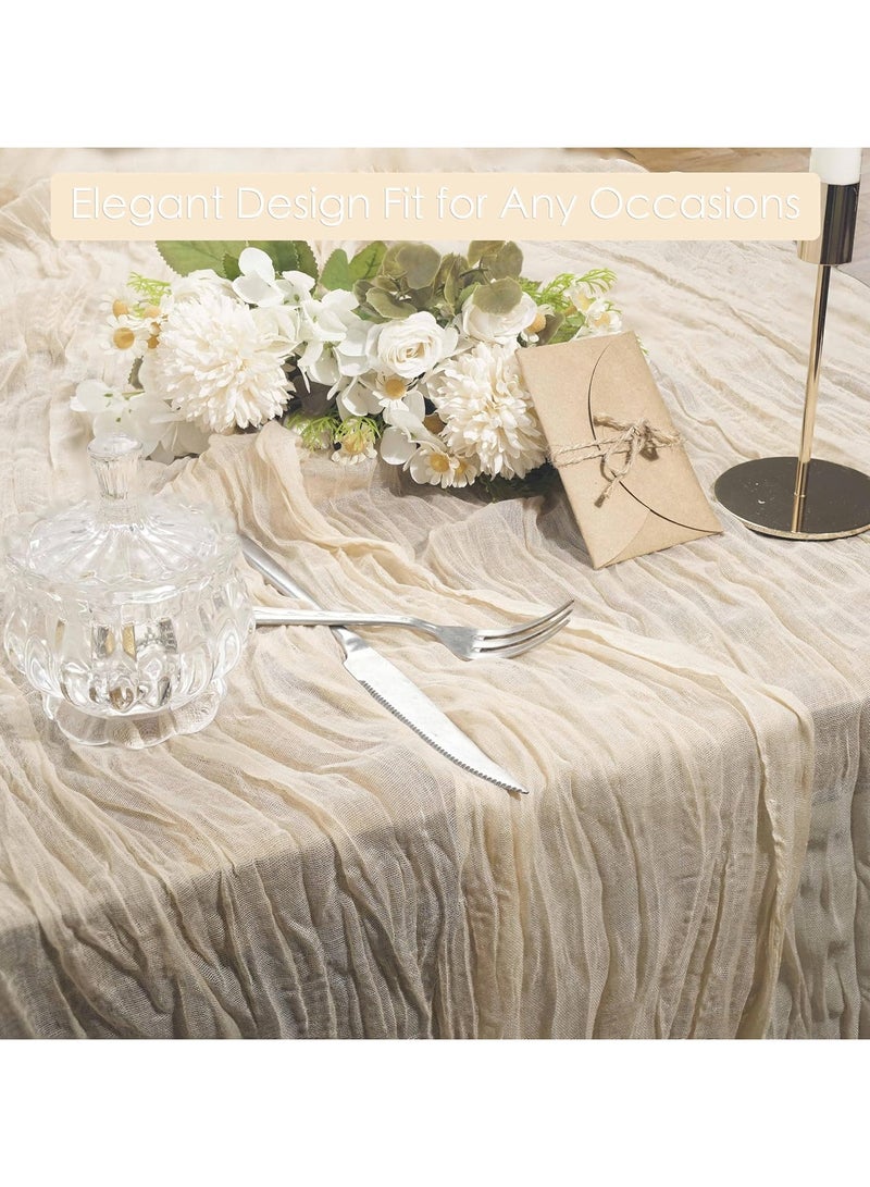 PYC 1 Pack Beige Cheesecloth Table Runner, 35x120 Inch Boho Gauze Table Runner, Cheese Cloth Long Table Runner Elegant Table Runner for Party Wedding Bridal Shower Table Decor  - Image 2
