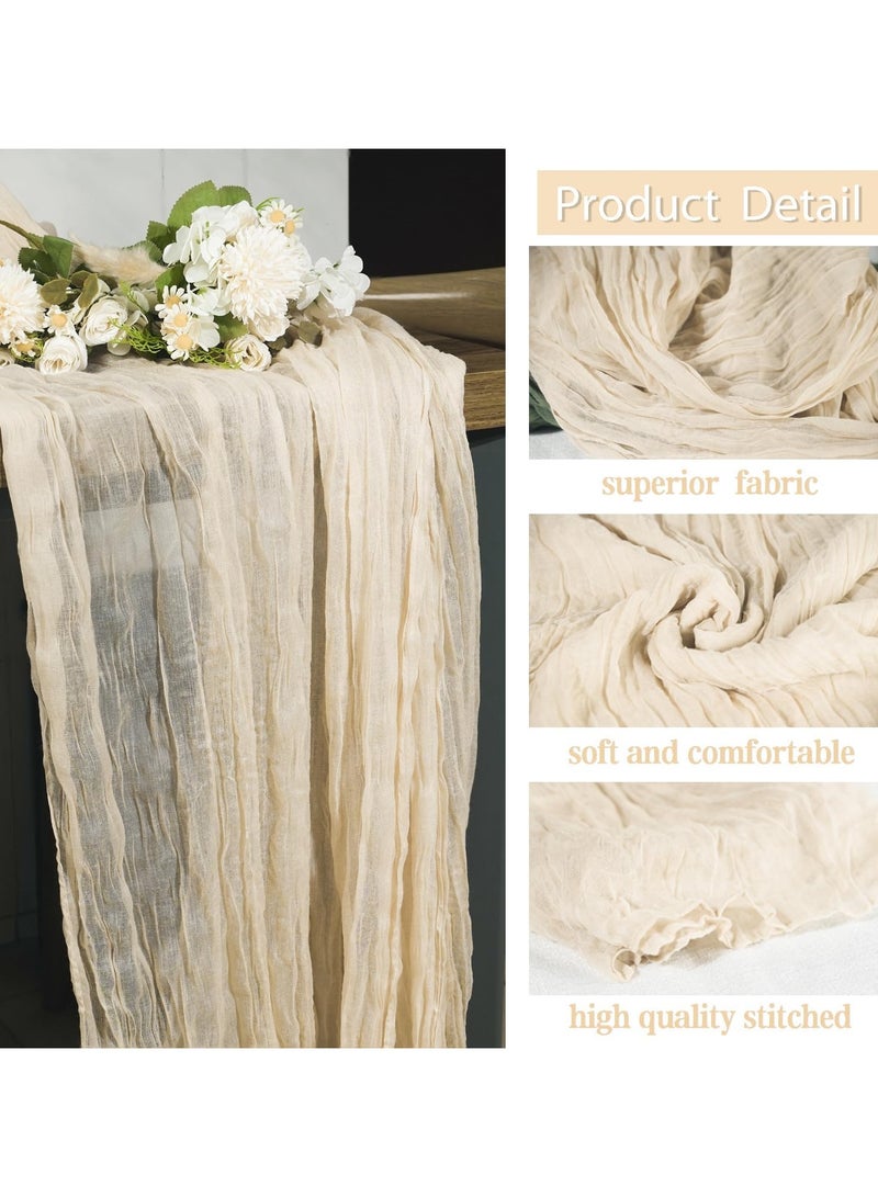 PYC 1 Pack Beige Cheesecloth Table Runner, 35x120 Inch Boho Gauze Table Runner, Cheese Cloth Long Table Runner Elegant Table Runner for Party Wedding Bridal Shower Table Decor  - Image 3