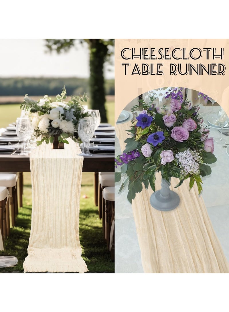 PYC 1 Pack Beige Cheesecloth Table Runner, 35x120 Inch Boho Gauze Table Runner, Cheese Cloth Long Table Runner Elegant Table Runner for Party Wedding Bridal Shower Table Decor  - Image 4