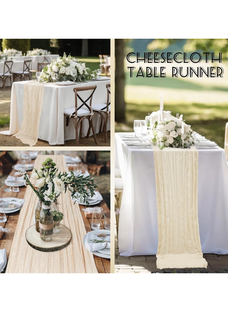 PYC 1 Pack Beige Cheesecloth Table Runner, 35x120 Inch Boho Gauze Table Runner, Cheese Cloth Long Table Runner Elegant Table Runner for Party Wedding Bridal Shower Table Decor  - Image 5