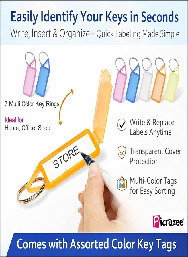 PICRAZEE Key Holder for Wall with 7 Hooks | Color Tag Key-Rings, Screws-Wall Plugs Included | Entryway Sweet Home Design with Hearts & Butterflies | Black Glitter Base, Top Wood Finish 30x14x7.5 cm - Image 4