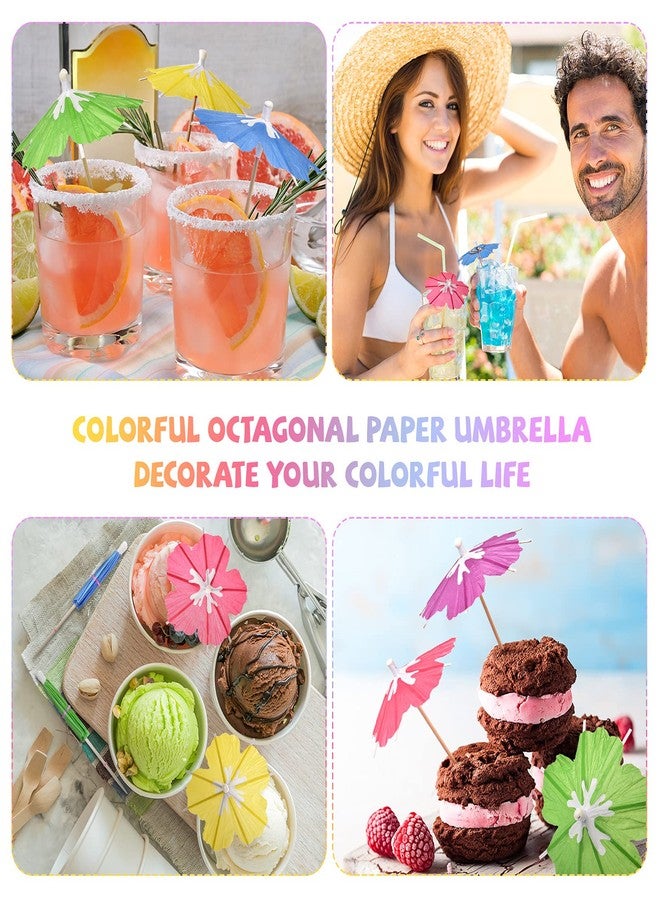 Newtay Drink Umbrellas Cocktail Picks Parasol Cocktail Sticks with Wood Toothpicks for Summer Hawaiian Cupcake Toppers Umbrella Sticks Tropical Wedding Party Decor(150 Pieces) - Image 4