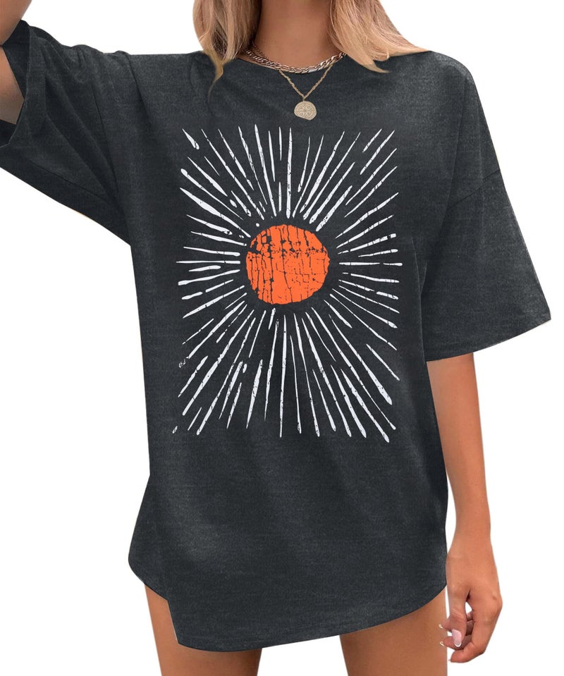 JinTing Womens Oversized Tee Shirts Vintage Sunshine Graphic Tees Hiking T-Shirts Boho Summer Short Sleeve Top - Image 1