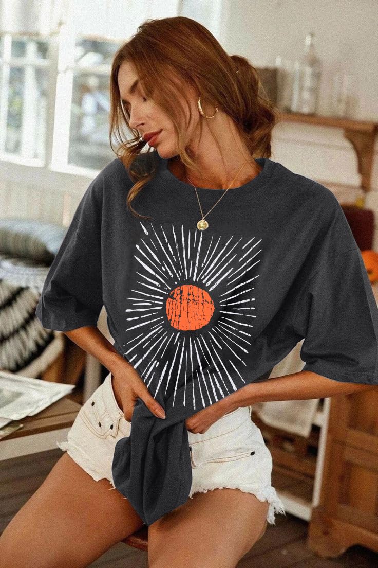 JinTing Womens Oversized Tee Shirts Vintage Sunshine Graphic Tees Hiking T-Shirts Boho Summer Short Sleeve Top - Image 3