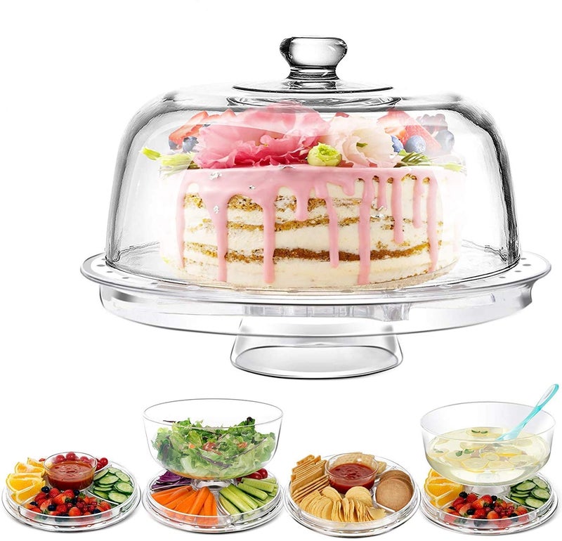 RHYDON Multi-Purpose Acrylic Cake Stand with Dome (6-in-1 Design) - Serving Stand - Image 4