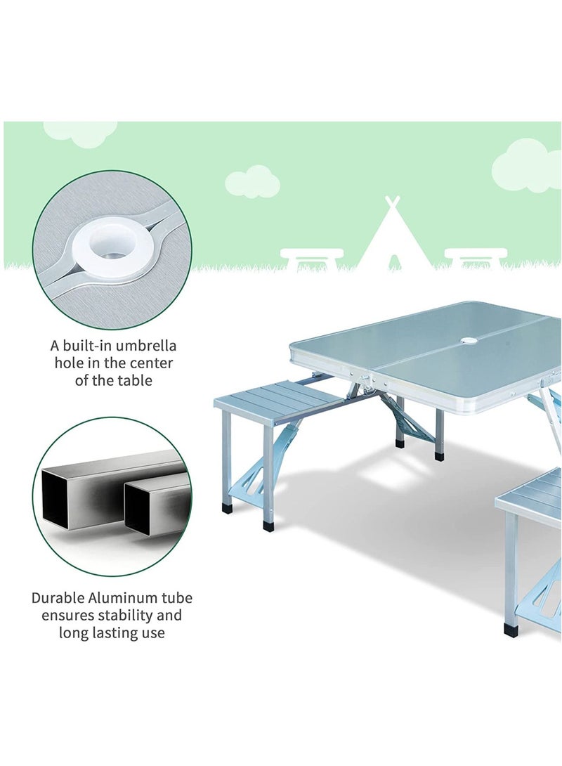 DubaiGallery Outdoor Aluminum Portable Folding Camp Suitcase Picnic Table with 4 Seats, Silver  - Image 3