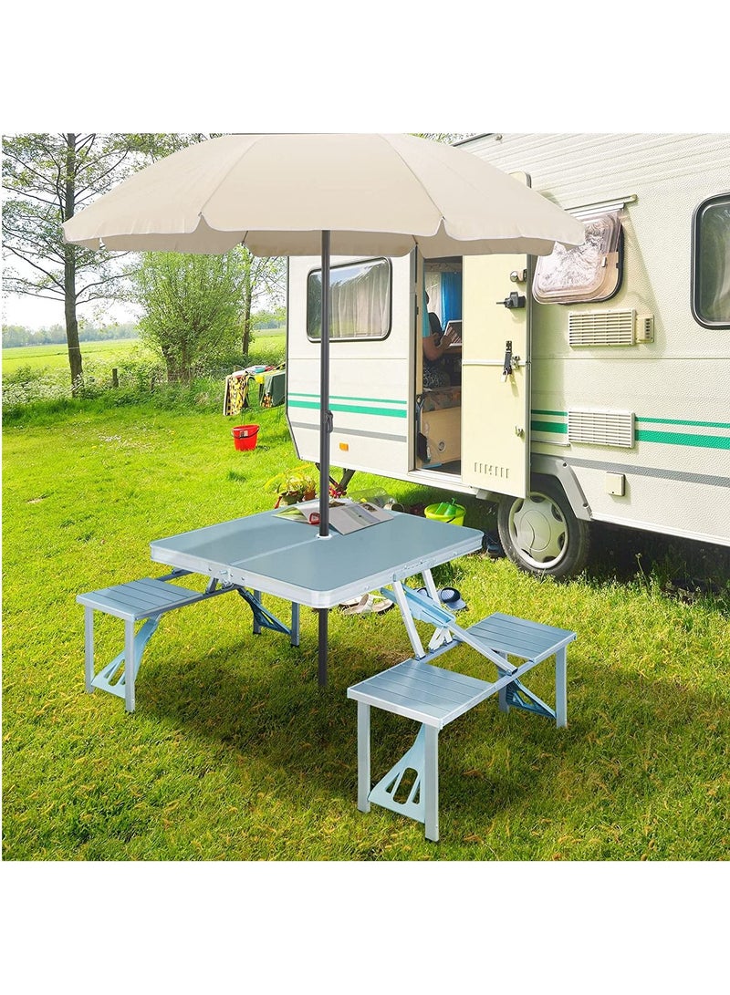 DubaiGallery Outdoor Aluminum Portable Folding Camp Suitcase Picnic Table with 4 Seats, Silver  - Image 2